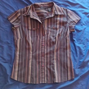 New York & Company. Pretty blouse with stripes stretch. Casual dress shirt.
